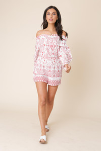 White and Red Paisley Cotton Bardot Playsuit