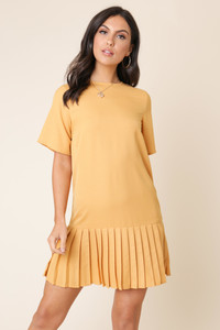 Mustard Pleated Hem Mini Shift Dress
