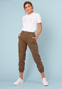Khaki Utility Style Combat Trousers with Pockets