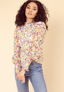 Multi Ditsy Floral High Neck Ruffle Top