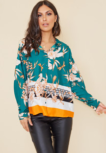 Green Border Print Oversized Shirt
