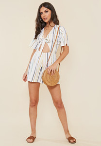 Multi Stripe Tie Front Cut Out Detail Playsuit