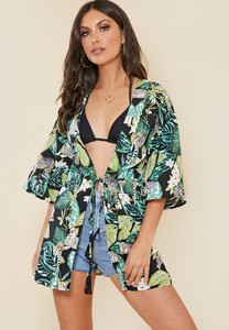 Tropical Animal Print Beach Kimono Cover Up