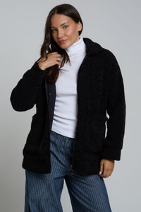 Black Borg Teddy Ring Pull Zip Through Jacket