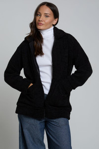 Black Borg Teddy Ring Pull Zip Through Jacket