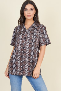 Grey Brown Snake Short Sleeve Boyfriend Shirt
