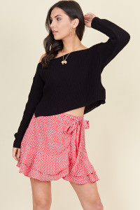 Red White Mini Heart Ruffle Hem Wrap Mini Skirt