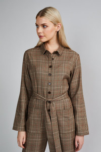 Native Youth Brown Check Belted Boiler Suit Utility Jumpsuit