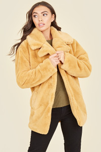 Mustard Soft Faux Fur Large Collar Teddy Coat