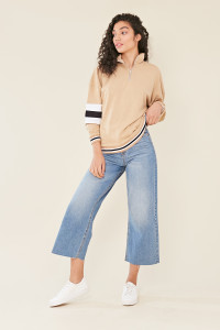 Stone Colour Block Funnel Neck Sweat Top