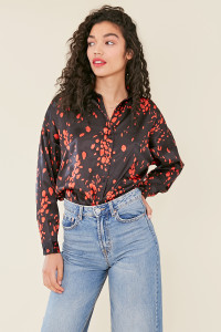 Black Satin Scattered Dalmatian Print Oversized Shirt