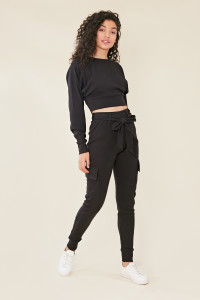 Black Pocket Detail Knitted Cargo Style Utility Trouser