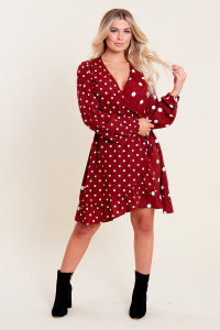 Rust Mix and Match Spot Print Wrap Mini Skater Dress