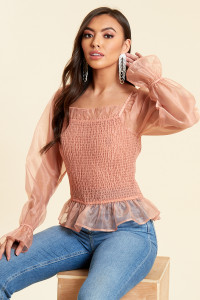 Blush Organza Shirred Milkmaid Top