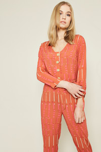 Printed Loose Fit Jumpsuit With Statement Buttons Skinny Belt