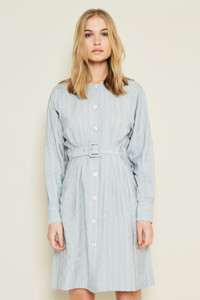 Blue Button Down Dress With Chunky Belt