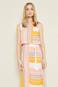 Sleeveless Cropped Blouse In Mix Match Print