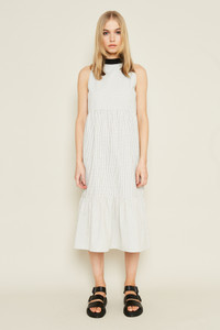 Halter Neck Tiered Dress With Contrast Stripe Panel