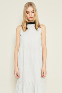 Halter Neck Tiered Dress With Contrast Stripe Panel