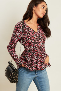Ditsy Floral Print Long Sleeve Tea Top
