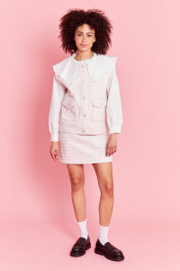 Boucle Sleeveless Gilet With Crystal Pocket Detailing - Pink