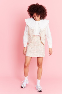 Ditsy Floral Quilted Mini Skirt - Cream