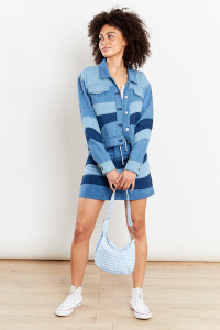 Tonal Patchwork Denim Mini Skirt - Blue