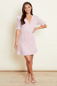 Ruffle Frill Mini Dress In Pink Ggt Floral