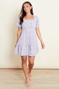 Lilac Square Neck Tiered Skater Dress