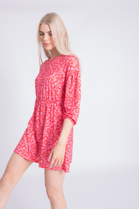 Floral Print Jersey Mini Dress With Elbow Length Sleeves
