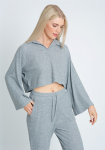 Soft Brushed Jersey In Cropped V Neck Top