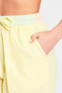 Loose Fit Shorts With Elasticated Waistband With Self Fabric Tie In Contrast Stripe Panels 