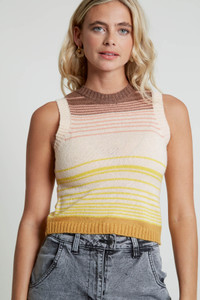 Sleeveless Knitted Top With High Neck In Multi Colour Contrasting Stripe 