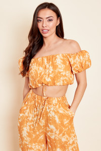 Bubble Hem Bardot Crop Top Yellow