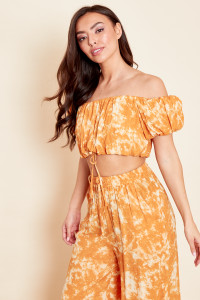 Bubble Hem Bardot Crop Top Yellow