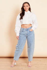 White Long Sleeve Crop Top 