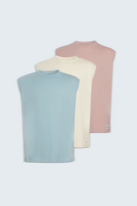 OVERSIZED SLEEVELESS T-SHIRT MULTIPACK - BLUE, PINK, STONE