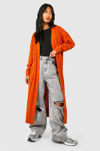 Rust Cable Knit Maxi Cardigan