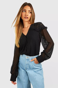 Dobby Lace Black Blouse