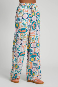 Postcard Printed Ecovero Viscose Wide Leg Trousers with Elasticated Waistband