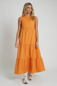 Linen Blend Tiered Maxi Dress with Lace Insert