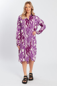 Purple Zebra Print Midi Shirt Dress in Woven