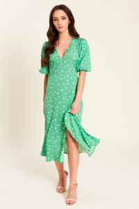 Green With White Dot Midi Dress