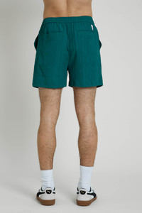 Regular Length Textured Seersucker Short With Broderie Anglaise Panel