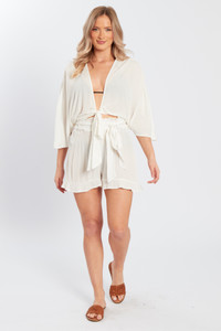 White Tie Front Kimono Top