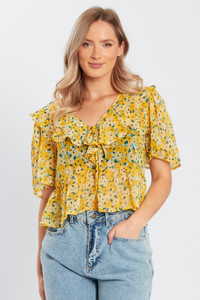 Ruffle Front Tie Detail Blouse