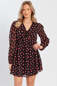 Long Sleeves Dot Mini Dress 