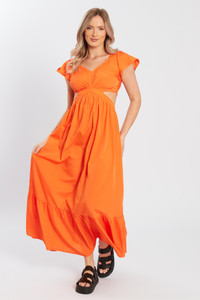 Maxi Dress With Cut Outs & Cap Sleeve