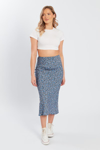 Blue Printed Midi Skirt