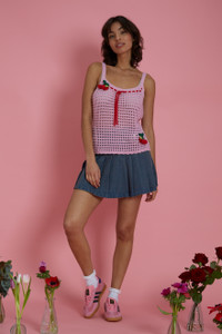 Cherries & Strawberries Open Knit Crochet Cami 